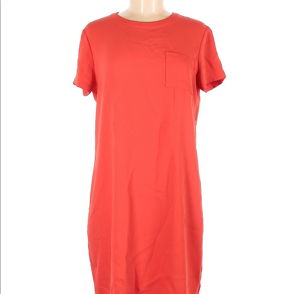 Bright coral-color shift dress